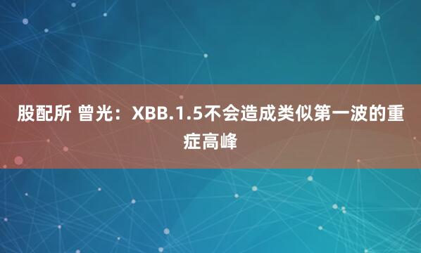 股配所 曾光：XBB.1.5不会造成类似第一波的重症高峰